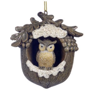 Gufo nella ghianda innevata ornamento da appendere